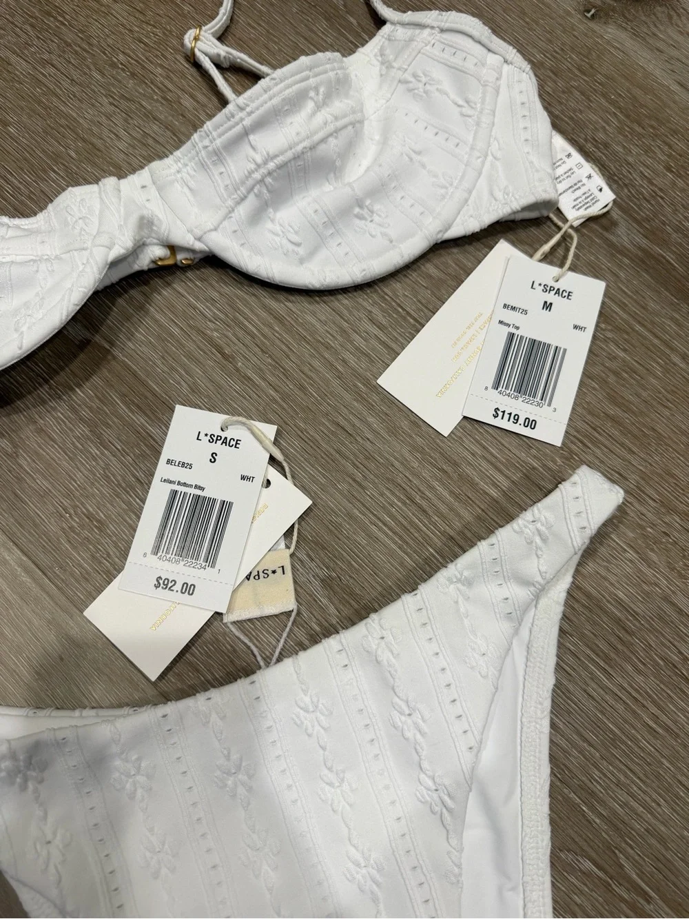 l*space White eyelet Underwire Bikini Set - missy top M & Leilani bottom S - NWT